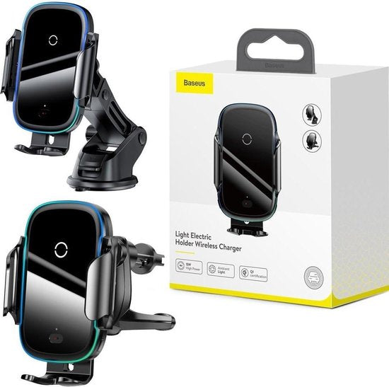 Draadloze Oplader Telefoonhouder met Sensor en LED - Baseus Qi Charger - Autohouder telefoon - Autolader Quick Charge