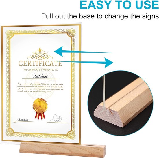 Srvnpioy 10 stuks acryl tafelhouders A4 menuhouders hout A4 tafelhouder tafelhouder A4 kunststof tafelstandaard voor restaurant hotel school kantoor