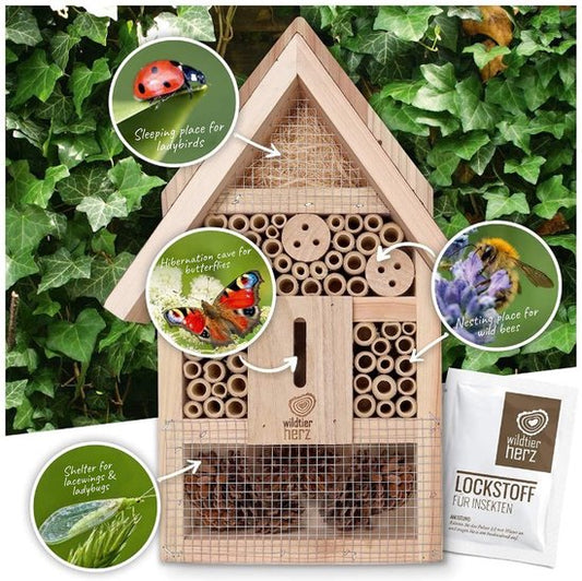 wildtier herz | Help de natuur nu - insectenhotel - groot onbehandeld inclusief lokmiddel, insectenhuis van geschroefd hout voor bijen, lieveheersbeestjes & vlinders, bijenhotel
