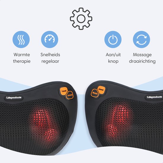 Lifeproducts Shiatsu Massagekussen - Elektrisch Nekmassage Apparaat - Massage Apparaten - Nek en Schouder Massage Apparaat - Massageapparaten met Infrarood Verwarming