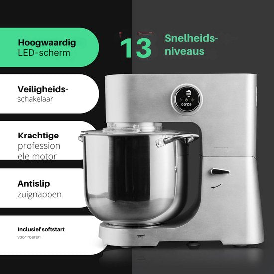 PC KM 1254 Keukenmachine Met XXL 12L Kom - Kneedmachine Met 2500W Longlife-Profi-Motor En LED-Display