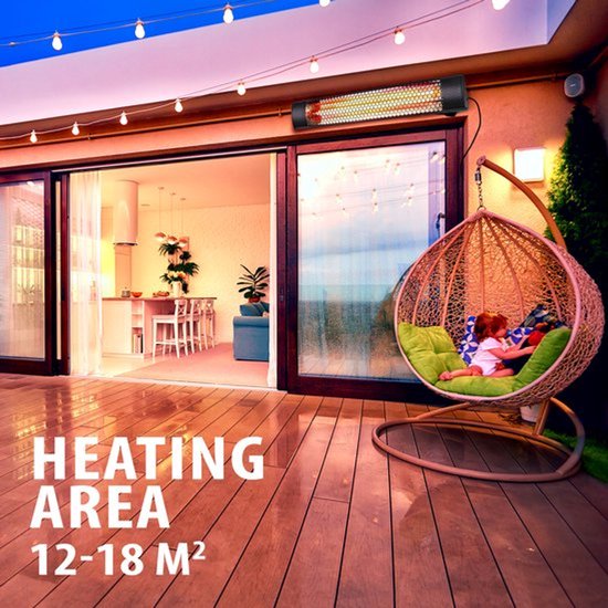alpina Heater Terrasverwarmer met Infrarood Verwarming - Heater Elektrisch Wandmontage 2000W - Terrasverwarmer IP54 Stof- en Spuitwaterdicht - Terrasheater - 57 x 11,5 x 11 cm