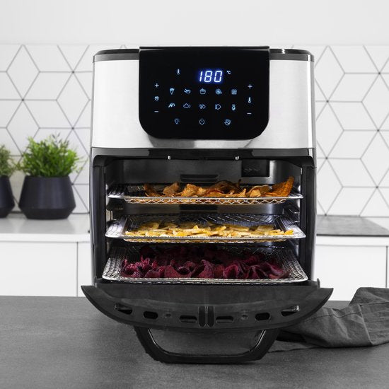 Princess Airfryer Oven DeLuxe 182075 - Heteluchtfriteuse - Extra groot 11 liter - PFAS vrij - 10 automatische programma's - RVS/Zwart