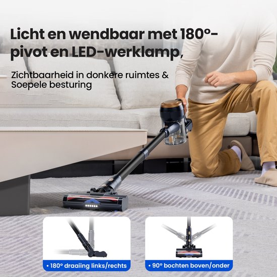 Proscenic P11 Lite - Steelstofzuiger Draadloos - 40KPA - 450W - 5 filter - Werktijd 40 Min - 540ml Opvangbak