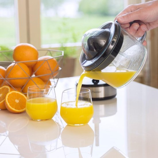 Bestron Citruspers Elektrisch - ACJ350Z - 40W - Incl. 2 perskegels, aromadeksel, sap reservoir - 0,7 Liter - Zilver
