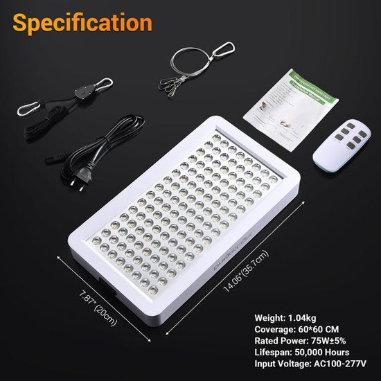 DragonLight BW3000 LED Grow Light Full Spectrum with IR UV Dual LED Chip, 8/12/16H Timer, 3m Cable, Grow Vegetables and Flowers in Greenhouse and Indoor Plants