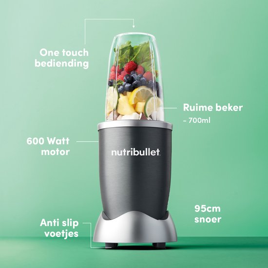Nutribullet Original Blender - 600 Watt - Smoothie Maker - 3-delig - Blender - Grijs