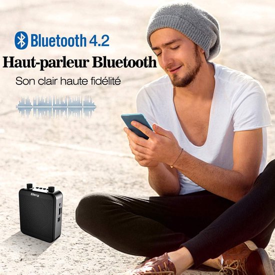 Draagbare spraakversterker met microfoon-hoofdtelefoon en oplaadbare batterij - 30 W, 2800 mAh - krachtig geluidssysteem voor leraren, gidsen, trainers, presentatoren