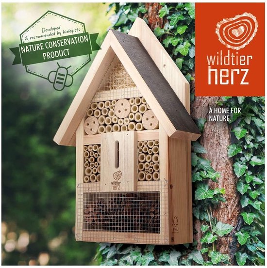 wildtier herz | Help de natuur nu - insectenhotel - groot onbehandeld inclusief lokmiddel, insectenhuis van geschroefd hout voor bijen, lieveheersbeestjes & vlinders, bijenhotel