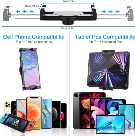 Oilcan Auto Tussen Achterbank Tablet Houder Mount, Hoofdsteun Tablet Stand voor Kinderen, Auto Achterbank Tablet Houder voor iPad Pro Air Mini, iPhone, Galaxy Tabs, Switch Lenovo, Huawei (4-12,9 inch)