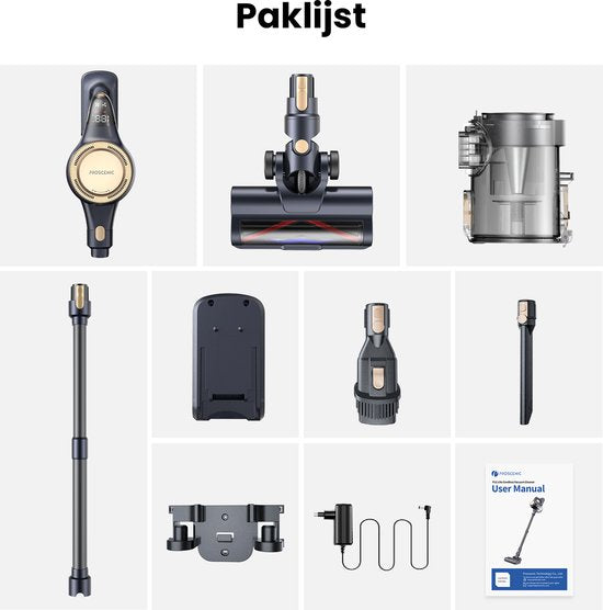 Proscenic P11 Lite - Steelstofzuiger Draadloos - 40KPA - 450W - 5 filter - Werktijd 40 Min - 540ml Opvangbak