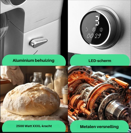 PC KM 1254 Keukenmachine Met XXL 12L Kom - Kneedmachine Met 2500W Longlife-Profi-Motor En LED-Display