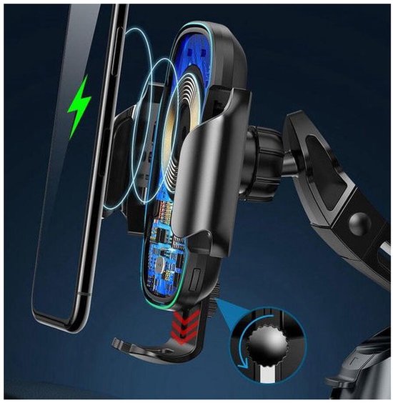 Draadloze Oplader Telefoonhouder met Sensor en LED - Baseus Qi Charger - Autohouder telefoon - Autolader Quick Charge