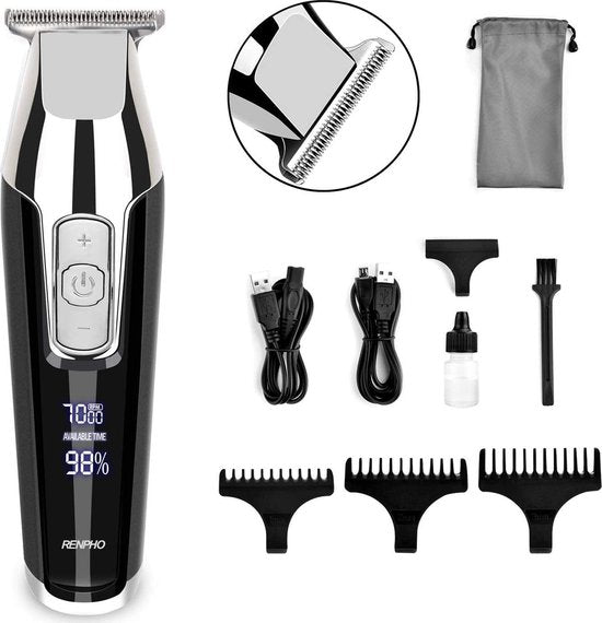RENPHO Tondeuse voor Mannen een draadloze tondeuse, baardtrimmer een professionele Kappersset, USB oplaadbare tondeuse voor het hele gezin. De tondeuse is uitgerust met LED Display, T-Blade detail trimmer voor precisie trimmen 0.2MM