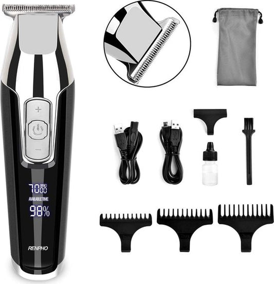 RENPHO Tondeuse voor Mannen een draadloze tondeuse, baardtrimmer een professionele Kappersset, USB oplaadbare tondeuse voor het hele gezin. De tondeuse is uitgerust met LED Display, T-Blade detail trimmer voor precisie trimmen 0.2MM
