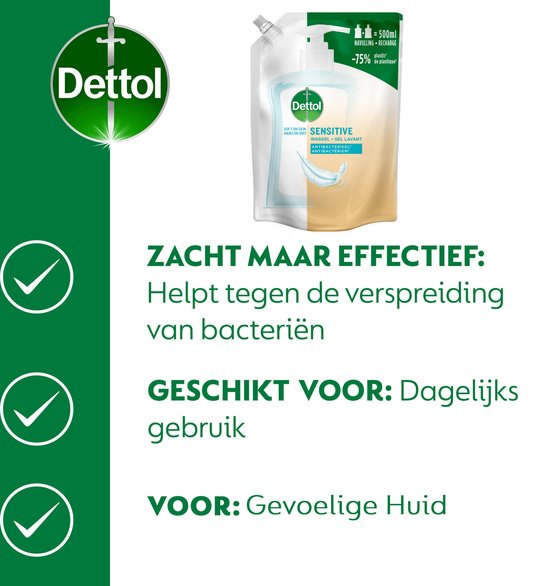 Dettol - Handzeep - Antibacterieel - Navulling Sensitive - 12x 500ML - Voordeelverpakking