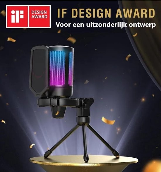 FIFINE - A6V - USB RGB Streaming Microfoon met Standaard - Gaming - Podcast - Geschikt voor - PS5 / PS4 / PC / Windows - Touch Mute Knop - Filter