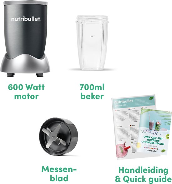Nutribullet Original Blender - 600 Watt - Smoothie Maker - 3-delig - Blender - Grijs