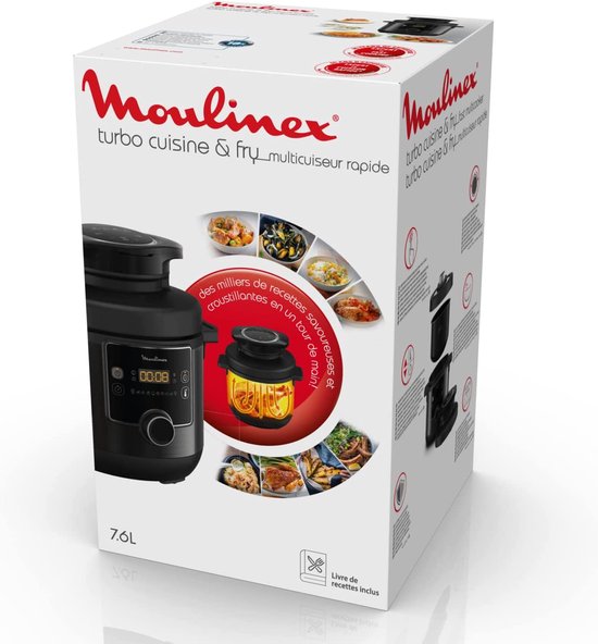 Moulinex 15-in-1 Turbo Cuisine & Fry Multicooker 1450 Watt Zwart 7,6 Liter - 15 Kookfuncties - Slowcooker - Airfryer - Snelkookpan - Stomen - Frituren - Rijstkoker - Sous Vide - Zwarte Kookpan 7.6 L - CE778810