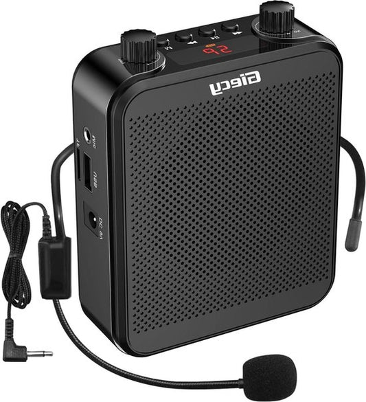 Draagbare spraakversterker met microfoon-hoofdtelefoon en oplaadbare batterij - 30 W, 2800 mAh - krachtig geluidssysteem voor leraren, gidsen, trainers, presentatoren