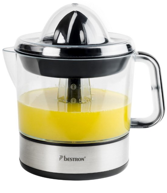 Bestron Citruspers Elektrisch - ACJ350Z - 40W - Incl. 2 perskegels, aromadeksel, sap reservoir - 0,7 Liter - Zilver