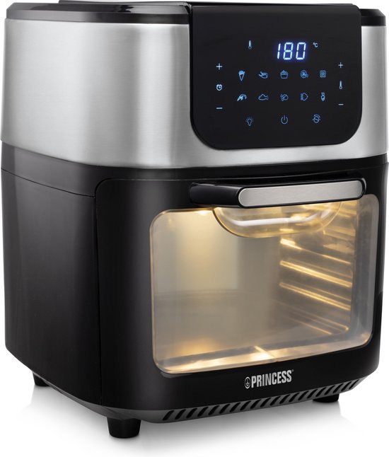 Princess Airfryer Oven DeLuxe 182075 - Heteluchtfriteuse - Extra groot 11 liter - PFAS vrij - 10 automatische programma's - RVS/Zwart