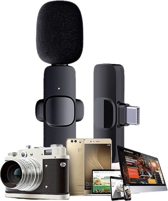 KimDo - Draadloze telefoon microfoon - USB-C - Voor ipad, samsung, apple - Voor Laptops & Android - Vlog microfoon - Bluetooth - Draadloze Microfoonset - Dasspeld - Lightning