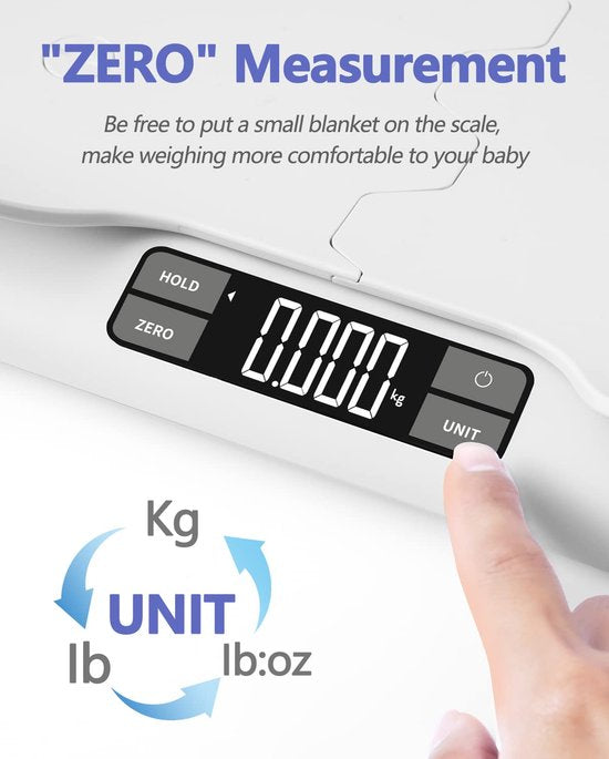 Babyweegschaal met veilig en comfortabel weegoppervlak - twee-in-één functie - tot 30 kg - digitale kinderweegschaal