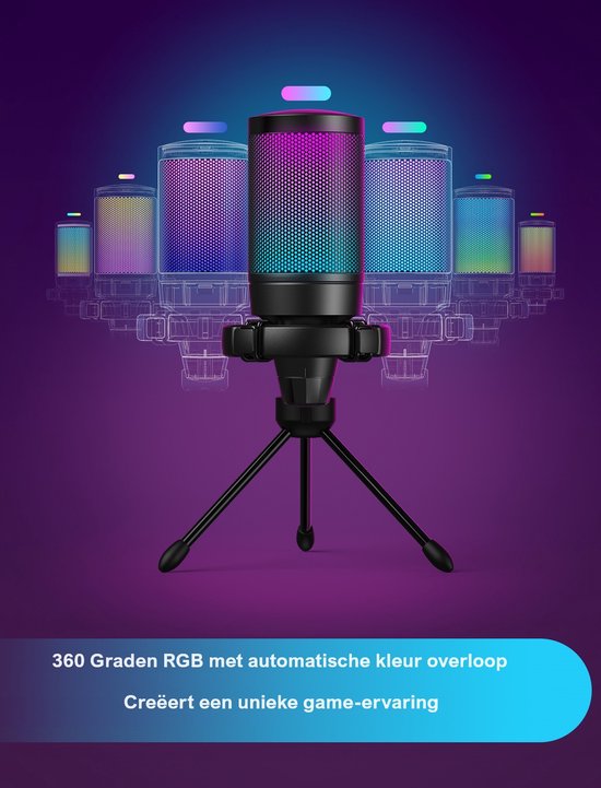 FIFINE - A6V - USB RGB Streaming Microfoon met Standaard - Gaming - Podcast - Geschikt voor - PS5 / PS4 / PC / Windows - Touch Mute Knop - Filter
