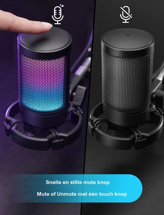 FIFINE - A6V - USB RGB Streaming Microfoon met Standaard - Gaming - Podcast - Geschikt voor - PS5 / PS4 / PC / Windows - Touch Mute Knop - Filter