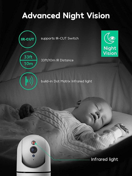 Winees Baby Surveillance Camera, 1080P WiFi Surveillance Camera, Indoor IP Camera with Two-Way Audio and Night Vision, Surveillance Camera, Support Motion Detection, App Control with Alexa, Google Home