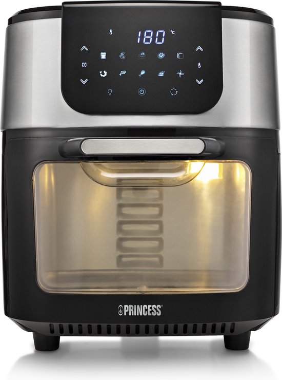 Princess Airfryer Oven DeLuxe 182075 - Heteluchtfriteuse - Extra groot 11 liter - PFAS vrij - 10 automatische programma's - RVS/Zwart