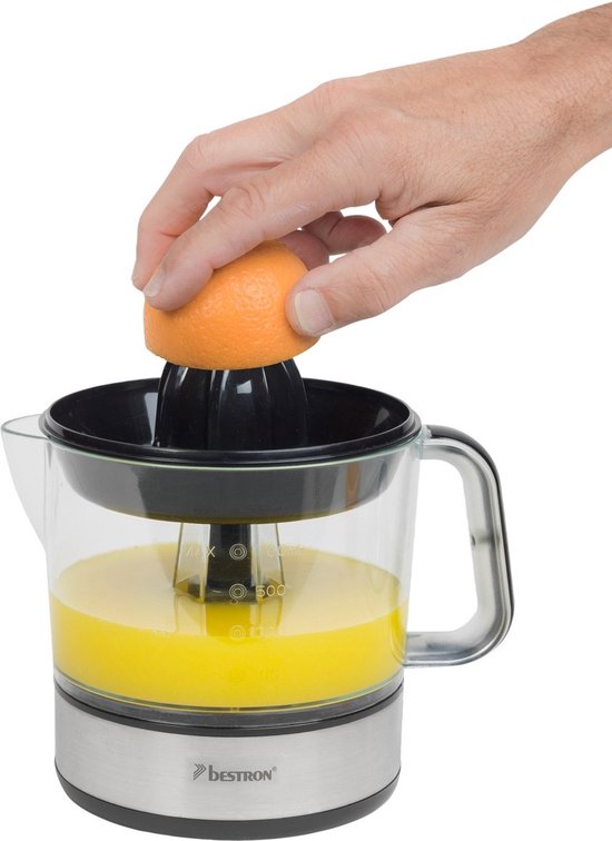 Bestron Citruspers Elektrisch - ACJ350Z - 40W - Incl. 2 perskegels, aromadeksel, sap reservoir - 0,7 Liter - Zilver