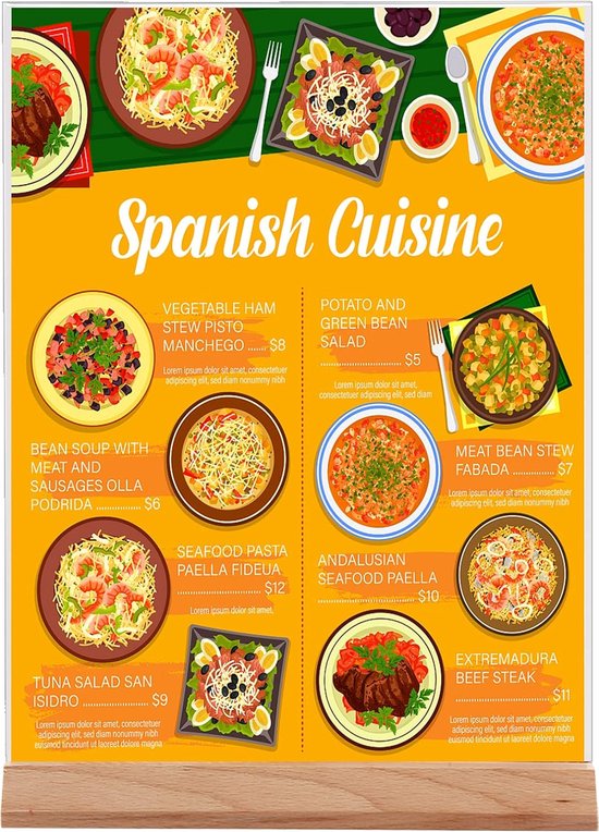 Srvnpioy 10 stuks acryl tafelhouders A4 menuhouders hout A4 tafelhouder tafelhouder A4 kunststof tafelstandaard voor restaurant hotel school kantoor