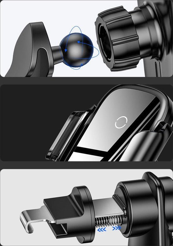 Draadloze Oplader Telefoonhouder met Sensor en LED - Baseus Qi Charger - Autohouder telefoon - Autolader Quick Charge