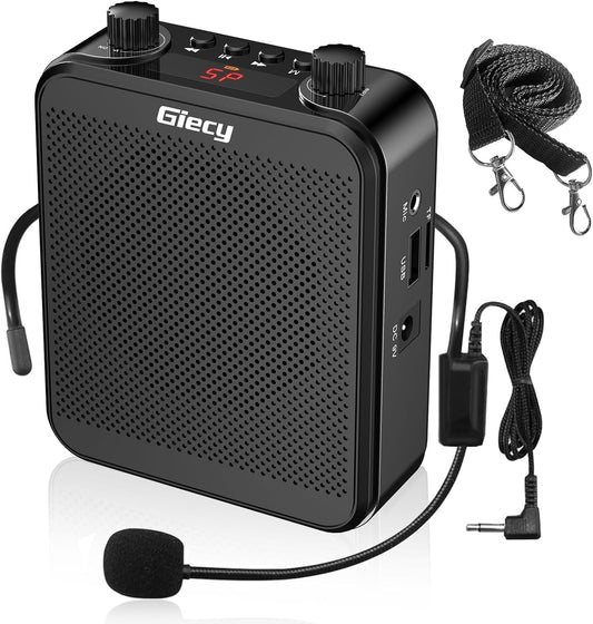 Giecy Portable Voice Amplifier with Microphone Headset 30W Rechargeable Battery 2800mAh Powerful PA System for Teachers, Guides, Coaches, Presenters