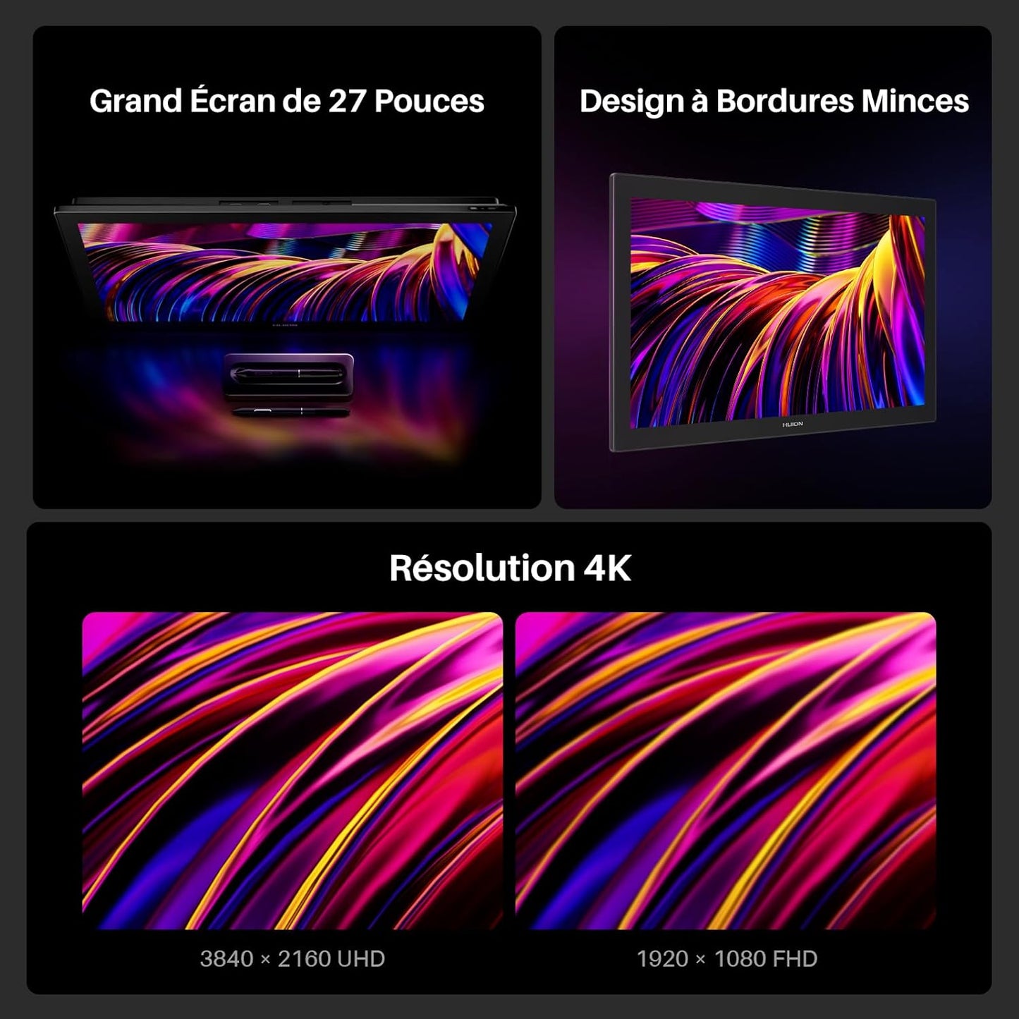 HUION KAMVAS Pro 27 4K UHD Graphics Tablet with Display, PenTech 4.0 Battery-Free Stylus with 2nd Gen Anti-Glare Etched Glass