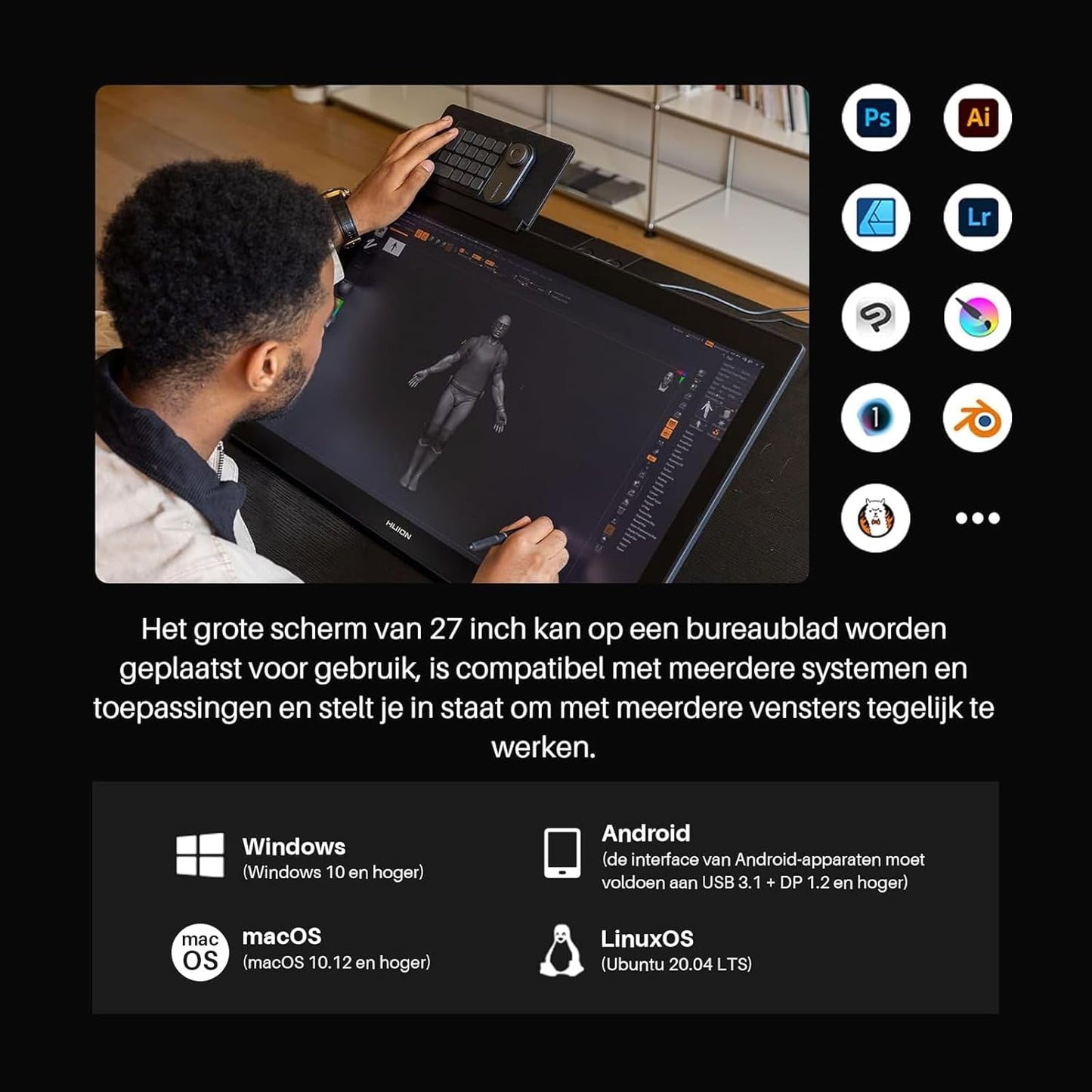 HUION KAMVAS Pro 27 4K UHD Graphics Tablet with Display, PenTech 4.0 Battery-Free Stylus with 2nd Gen Anti-Glare Etched Glass