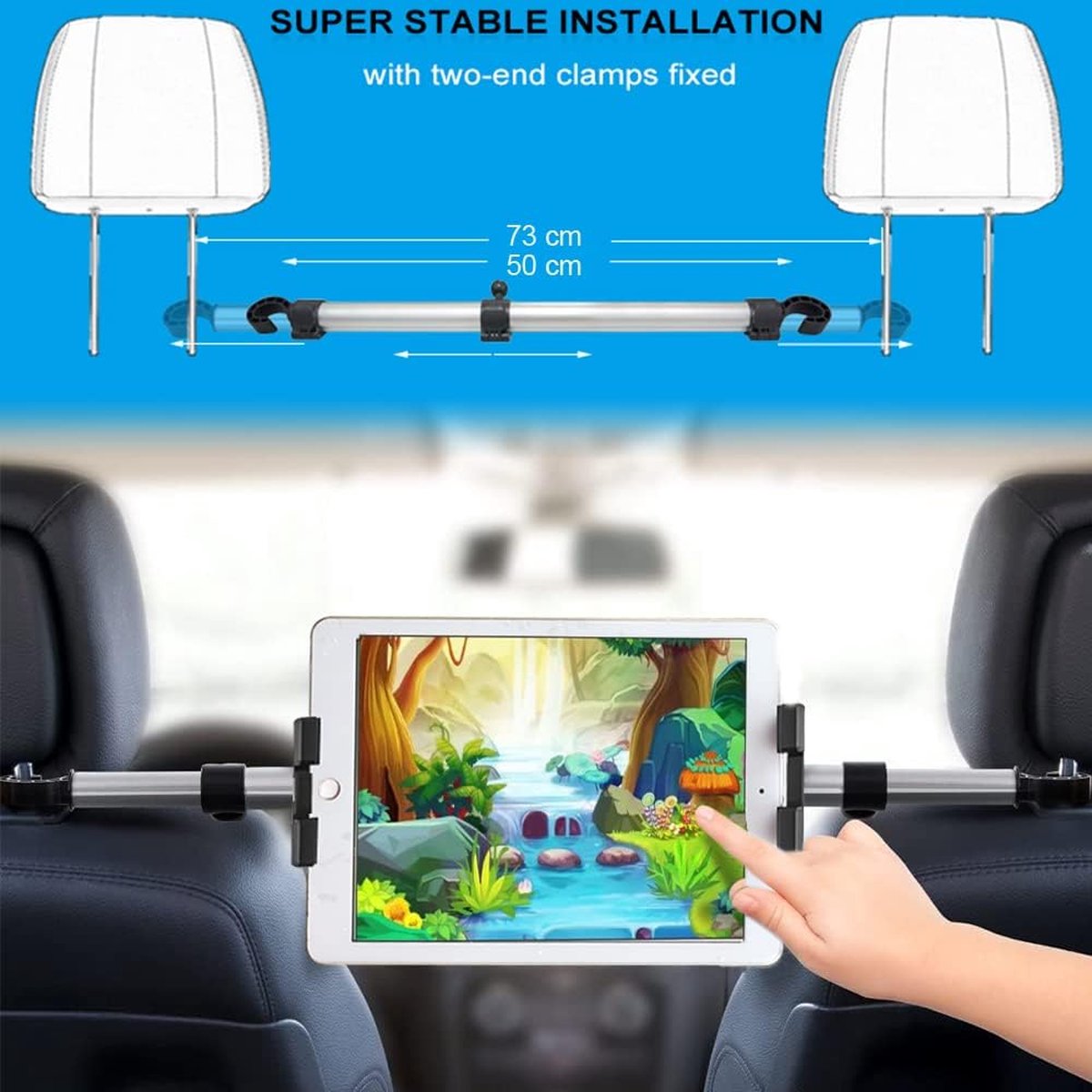 Nubais Tablethouder voor Auto tussen de hoofdsteun, uittrekbaar, centrale houder, achterbank, tablet, aluminium autohouder voor iPad Pro Air Mini, iPhone, Galaxy, Switch, Fire 4-12,9 inch