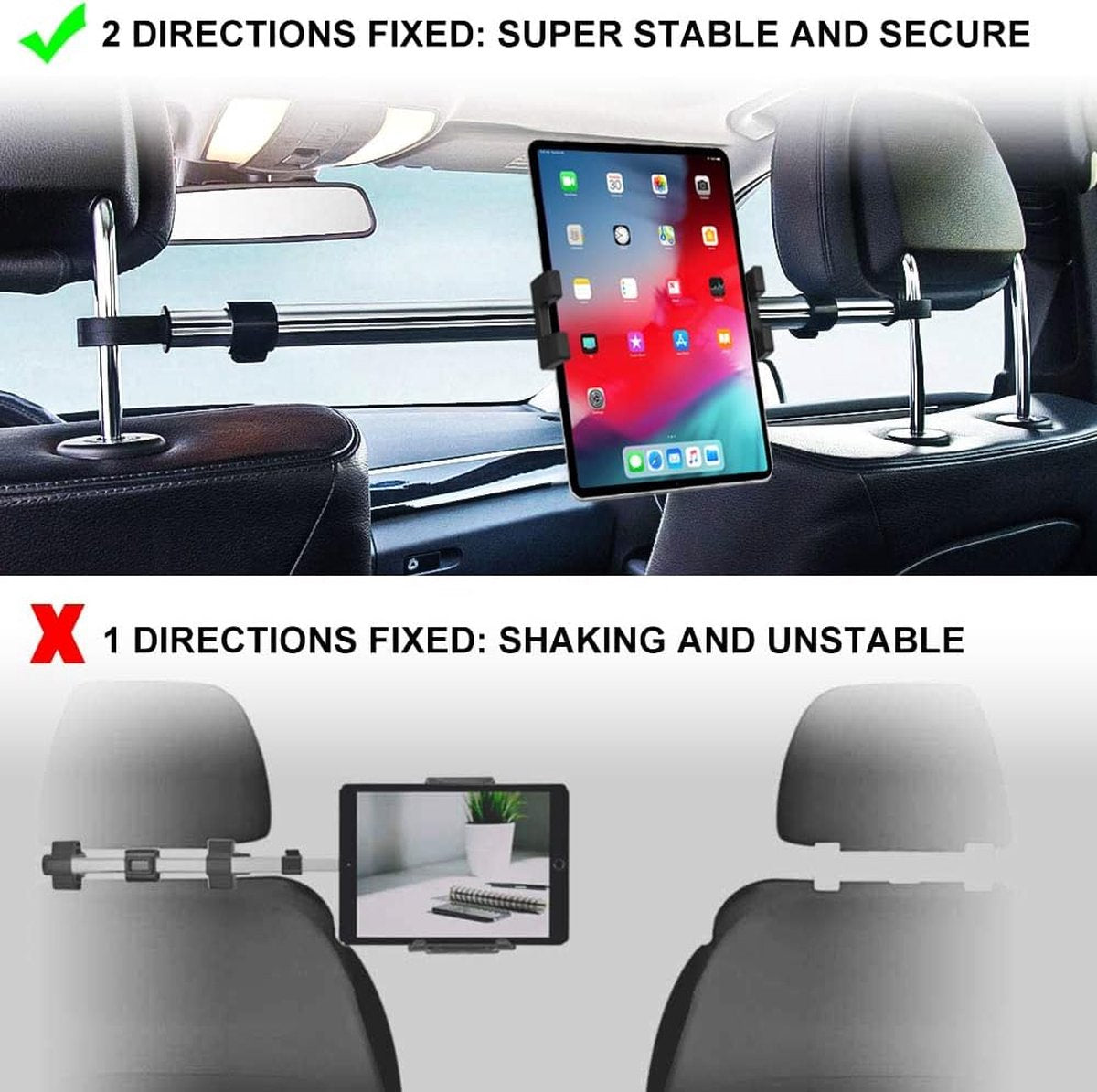 Nubais Tablethouder voor Auto tussen de hoofdsteun, uittrekbaar, centrale houder, achterbank, tablet, aluminium autohouder voor iPad Pro Air Mini, iPhone, Galaxy, Switch, Fire 4-12,9 inch